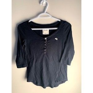 Abercrombie kids girls button down shirt, navy, quarter length sleeves, size L